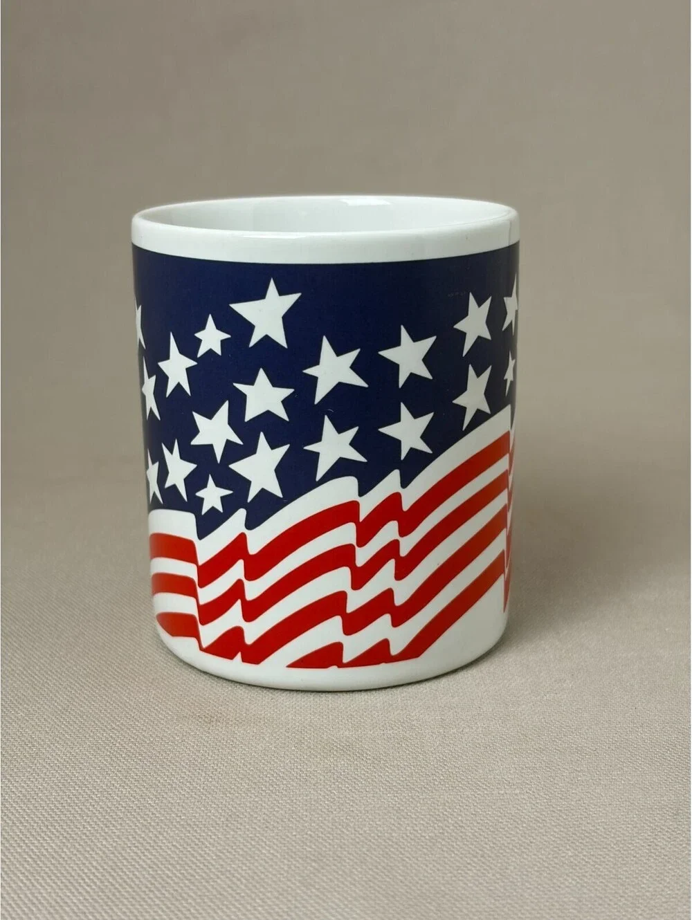 Vintage American Flag Coffee Mug The Love Mug Heart Handle USA Patriotic Cup 80s